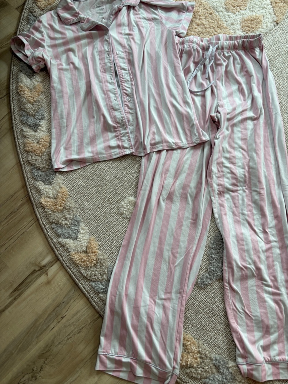 Born Soft Pink and White Striped Pajama Set